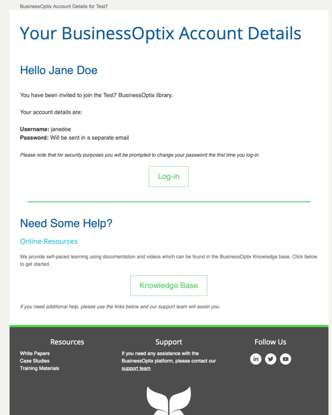 Welcome Email Screenshot